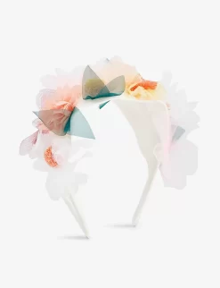 Meri-Meri Floral And Pom-pom Organza And Mesh Headband