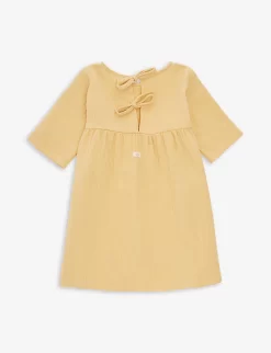 Bella Patch-pocket Organic-cotton Dress 1- 4 Years -Boutique Fashionable Childrens Clothing Store R04131280 HONEY ALT02