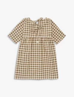 Bella Gingham-print Organic-cotton Dress 1-4 Years -Boutique Fashionable Childrens Clothing Store R04131281 OLIVE ALT02