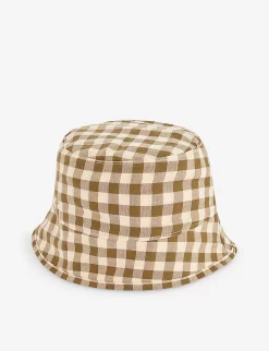 Gingham-print Organic-cotton Bucket Hat -Boutique Fashionable Childrens Clothing Store R04131292 OLIVE ALT02