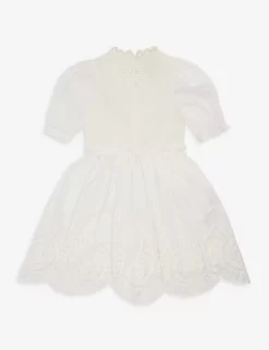 Zimmermann Halycon Embroidered Cotton-poplin Dress 8-12 Years -Boutique Fashionable Childrens Clothing Store R04135663 IVORY ALT02