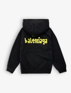 Balenciaga Logo-print Cotton-jersey Hoody 4-10 Years -Boutique Fashionable Childrens Clothing Store R04137873 WASHEDBLACK ALT02