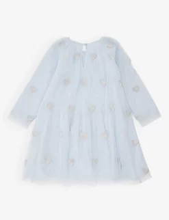 STELLA MCCARTNEY Heart-embroidered Recycled-polyester Tulle Dress 6-36 Months -Boutique Fashionable Childrens Clothing Store R04142107 CELESTEEMBROIDERY ALT02