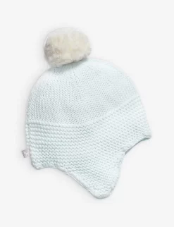 Pom-pom Knitted Cotton Trapper Hat 0-12 Months