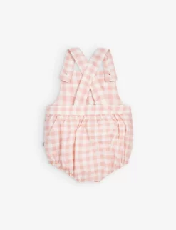 Gingham-print Dungaree Cotton Romper 0-24 Months -Boutique Fashionable Childrens Clothing Store R04147116 PINK ALT02