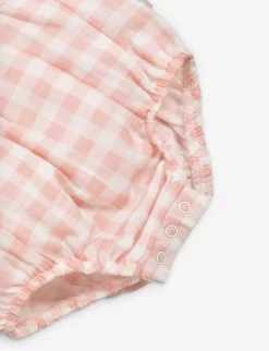 Gingham-print Dungaree Cotton Romper 0-24 Months -Boutique Fashionable Childrens Clothing Store R04147116 PINK ALT03