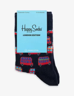 Happy Socks London Bus Ankle-rise Stretch-organic-cotton Blend Socks 12 Months-9 Years