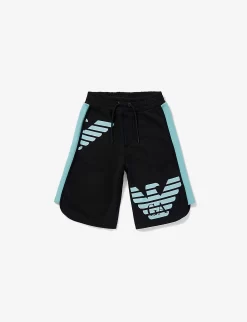 Emporio Armani Logo-print Contrast-panel Cotton-jersey Shorts