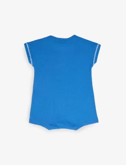 Benetton Graphic-print Stripe-cuff Short Cotton-jersey Body Suit 1-18 Months -Boutique Fashionable Childrens Clothing Store R04151588 BLUE ALT02