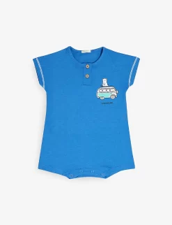 Benetton Graphic-print Stripe-cuff Short Cotton-jersey Body Suit 1-18 Months