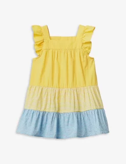 Benetton Gingham-pattern Ruffle-sleeve Cotton Mini Dress 1-6 Years
