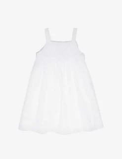 Benetton Crochet-panel Square-neck Cotton Dress 6-14 Years -Boutique Fashionable Childrens Clothing Store R04151701 WHITE ALT02