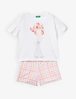 Benetton Checked Cotton T-shirt And Shorts Set 18 Months - 12 Years