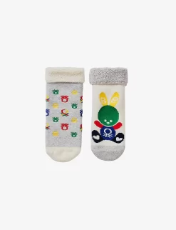 Benetton Logo-weave Pack Of Two Baby Stretch Cotton-blend Socks 0-12 Months