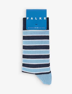 Falke Simple Stripes Logo-print Stripe-pattern Stretch-cotton Blend Socks