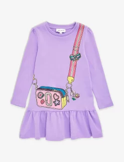 Marc Jacobs Handbag-print Pleated-skirt Cotton-jersey Dress 4-12 Years