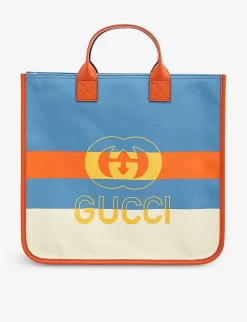 Gucci Logo-print Striped Woven Kids' Tote Bag