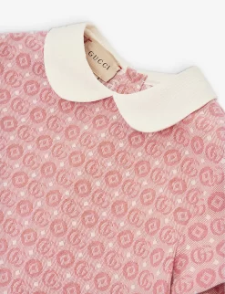 Gucci Monogram-pattern Peter-pan Collar Cotton-blend Mini Dress 12-36 Months -Boutique Fashionable Childrens Clothing Store R04160268 PINKMC ALT01