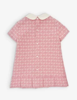 Gucci Monogram-pattern Peter-pan Collar Cotton-blend Mini Dress 12-36 Months -Boutique Fashionable Childrens Clothing Store R04160268 PINKMC ALT02