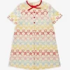 Gucci Embroidered-branding Bow-design Stretch-woven Dress 6-12 Years