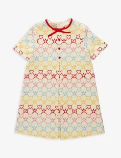 Gucci Embroidered-branding Bow-design Stretch-woven Dress 6-12 Years
