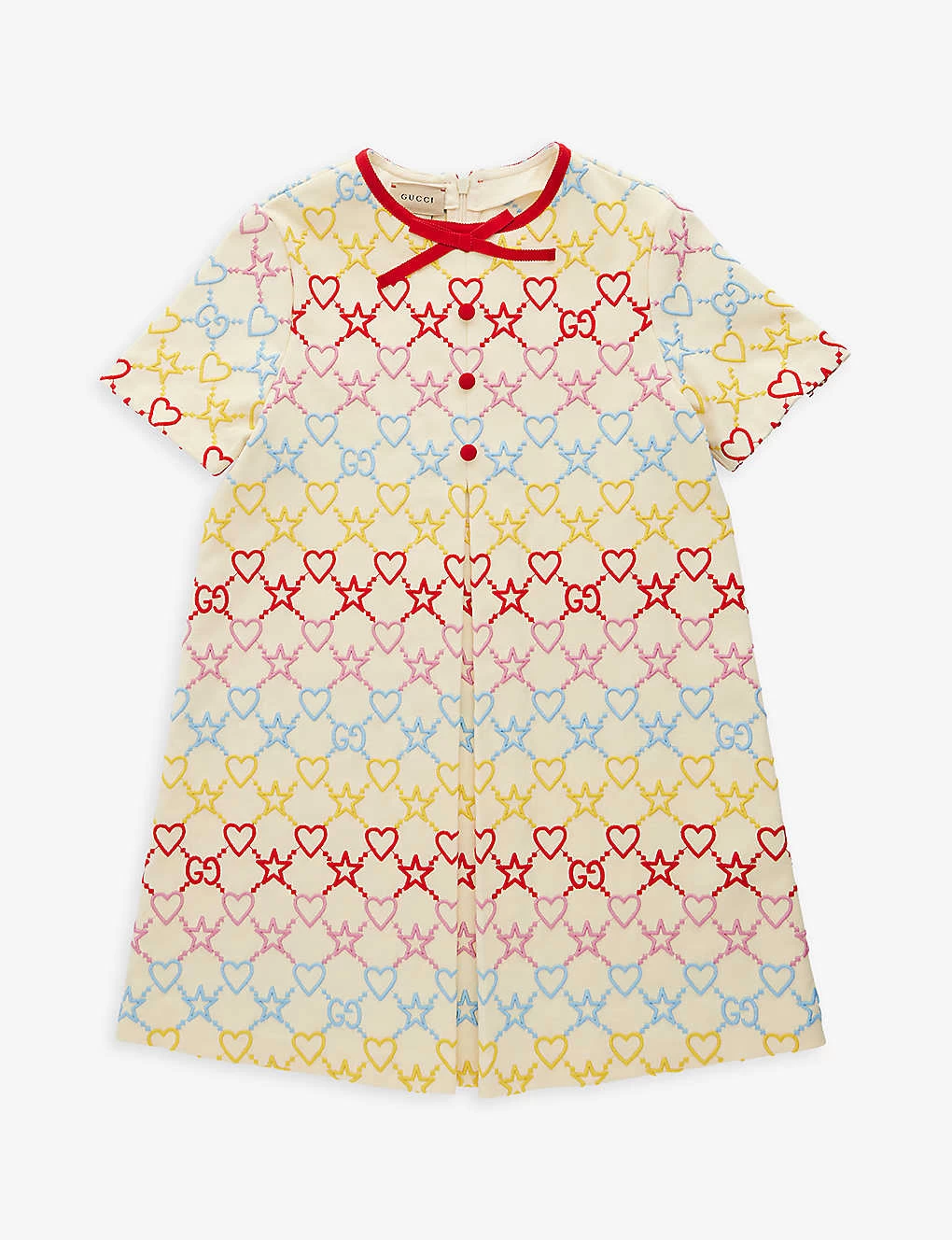 Gucci Embroidered-branding Bow-design Stretch-woven Dress 6-12 Years 1 Gucci Embroidered-branding Bow-design Stretch-woven Dress 6-12 Years