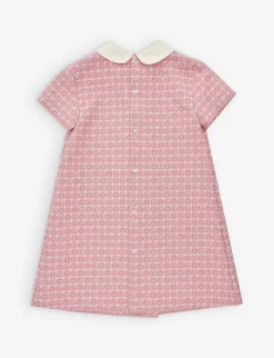Gucci Peter-pan Collar Monogram-embroidery Cotton-blend Dress 4-12 Years -Boutique Fashionable Childrens Clothing Store R04160312 PINKMC ALT02