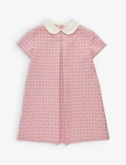 Gucci Peter-pan Collar Monogram-embroidery Cotton-blend Dress 4-12 Years