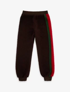Gucci Striped-logo Faux-shearling Jogging Bottoms 8-12 Years -Boutique Fashionable Childrens Clothing Store R04160322 DKBROWNREDGREENMX ALT02