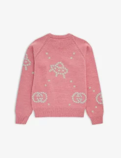 Gucci Contrast-embroidery Long-sleeve Wool Knitted Jumper 8-12 Years -Boutique Fashionable Childrens Clothing Store R04160342 DARKROSEMIX ALT02