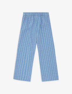 Gucci Jacquard-print Flared-leg Stretch-woven Trousers 6-12 Years -Boutique Fashionable Childrens Clothing Store R04160350 BLUETTEIVORY ALT02