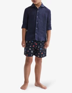 Reiss Augustus Beach-print Stretch Recycled-polyester Shorts 4-12 Years -Boutique Fashionable Childrens Clothing Store R04160602 NAVY ALT02