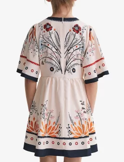 Reiss Ania Floral-print Woven Dress 10-12 Years -Boutique Fashionable Childrens Clothing Store R04160605 IVORY ALT04