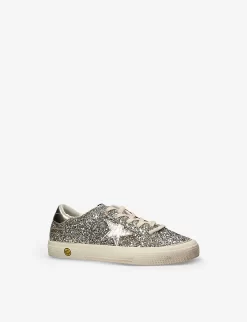 Golden Goose May Star-embellished Glitter Leather Low-top Trainers 6-9 Years -Boutique Fashionable Childrens Clothing Store R04165018 GOLDCOMB ALT02