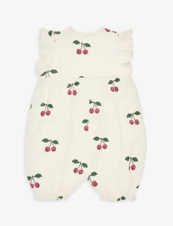 Cherry-pattern Ruffle-trim Stretch-organic Cotton Romper 3 Months-2 Years -Boutique Fashionable Childrens Clothing Store R04166451 MAGRANDECERISE ALT02