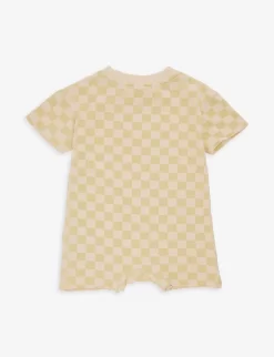 Check-print Short-sleeve Organic-cotton Romper 3-24 Months -Boutique Fashionable Childrens Clothing Store R04166833 OCHRE ALT02