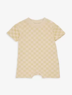 Check-print Short-sleeve Organic-cotton Romper 3-24 Months