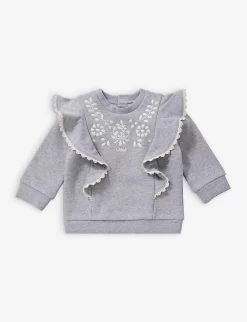 Chloé Logo-embroidered Frilled-trim Cotton-jersey Sweatshirt 6-36 Months