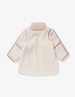 Chloé Brand-plaque Contrast-trim Fleece Coat 1-3 Years -Boutique Fashionable Childrens Clothing Store R04167170 IVORY ALT02