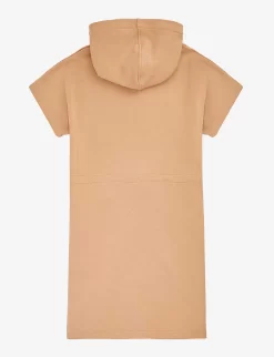 Chloé Logo-embroidered Hooded Cotton-jersey Dress 4-14 Years -Boutique Fashionable Childrens Clothing Store R04167176 STONE ALT02