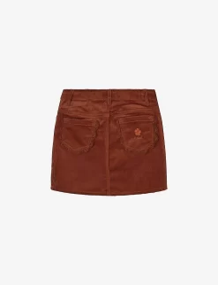 Chloé Logo-embroidered Stretch-corduroy Skirt 8-14 Years -Boutique Fashionable Childrens Clothing Store R04167178 DARKSTONE ALT02