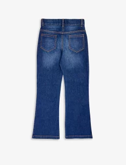 Chloé Embroidered-branding Flared-leg Denim-blend Jeans 6-14 Years -Boutique Fashionable Childrens Clothing Store R04167179 DENIMBLUE ALT02