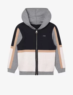 Chloé Contrasting Stripe Logo-embroidered Cotton-blend Knitted Cardigan 8-14 Years