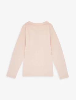 Chloé Logo-embroidered Long-sleeved Cotton-jersey T-shirt 4-14 Years -Boutique Fashionable Childrens Clothing Store R04167183 PINKWASHEDPINK ALT02