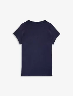 Chloé Logo-embroidered Short-sleeved Cotton-jersey T-shirt 4-14 Years 5 Chloé Logo-embroidered Short-sleeved Cotton-jersey T-shirt 4-14 Years -Boutique Fashionable Childrens Clothing Store R04167187 NAVY ALT02
