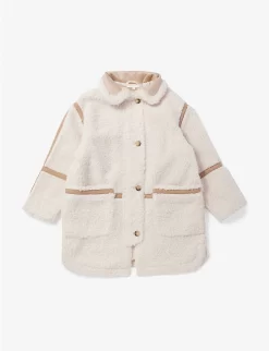 Chloé Funnel-neck Contrast-trim Fleece Coat 10-14 Years