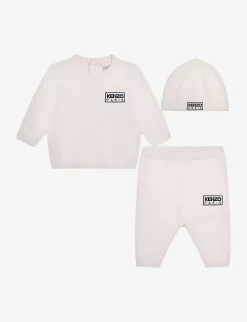Kenzo Logo-embroidered Knitted Cotton-blend Three-piece Set 1-9 Months
