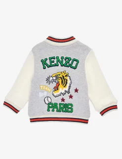 Kenzo Logo-patch Colour-blocked Cotton-blend Cardigan 2-4 Years -Boutique Fashionable Childrens Clothing Store R04167544 LIGHTCHINEGREY ALT02