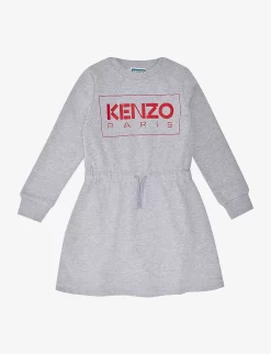 Kenzo Logo-print Long-sleeve Cotton-blend Dress 4-12 Years
