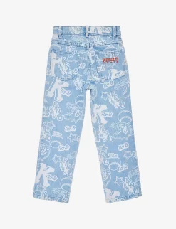 Kenzo Brand-pattern Regular-fit Denim Jeans 6-10 Years -Boutique Fashionable Childrens Clothing Store R04167565 BLEACHPOUSSE ALT02